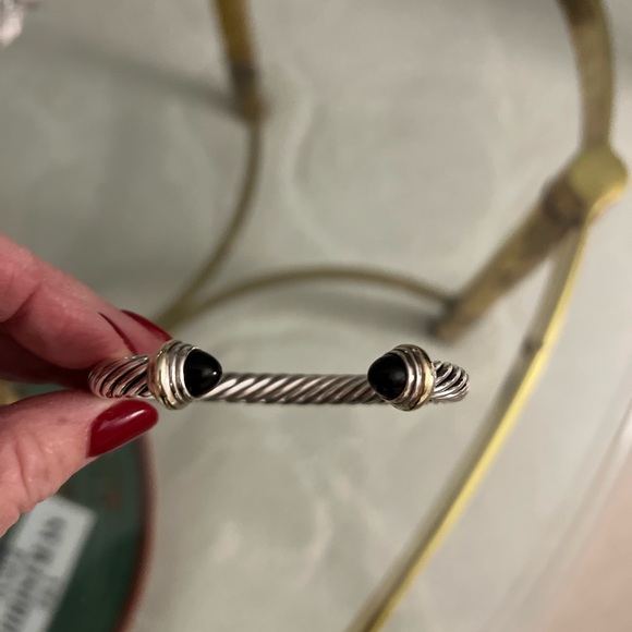 David Yurman 7mm onyx sterling cable cuff bracelet - Picture 2 of 8